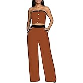 KANSOON Two Piece Outfits for Women Strapless Top and High Waist Wide Leg Pants Vacation Going Out Set