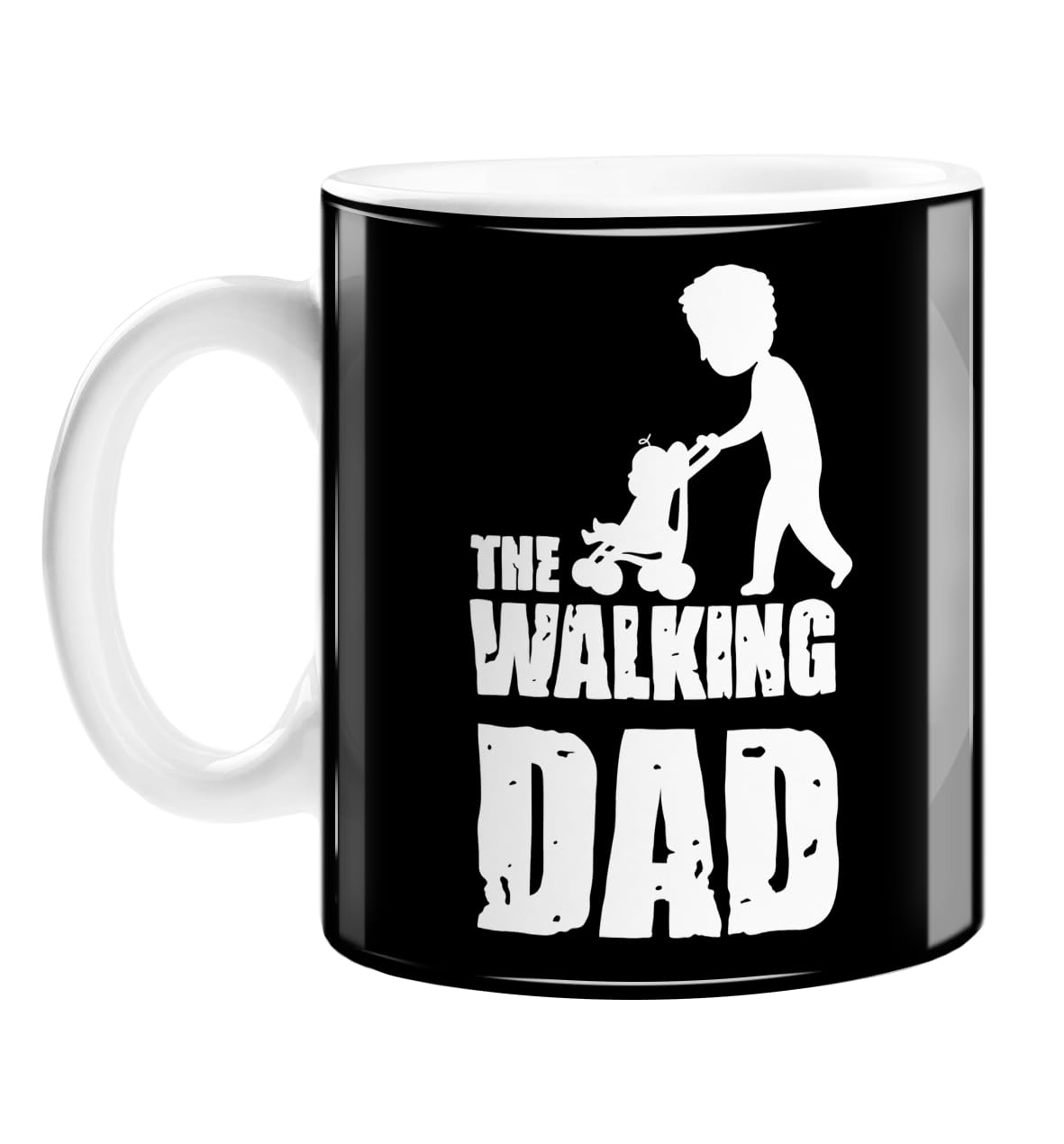 The Walking Dad Mug | Funny Gift for New Father, Living Dead Zombie Pun Novelty Present, Slumped Pushing Pram, Funny Mug for Brother, Tired Friend, Him