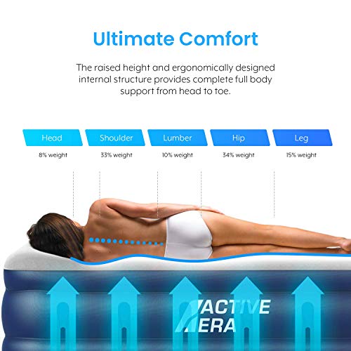 Active Era Premium Air Mattress - Elevated Inflatable Air Bed, Built-in Electric Pump, Raised Pillow, Structured Air-Coil Technology, 3 Minute Self Inflating (Queen 20")