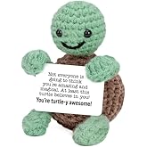 Xinezaa Valentine’s Day Gifts for Her Friend, Positive Emotional Support Crochet Turtle, Cute Funny Encouragement Gift for Bestie Sister Teen, Handmade Mini Turtle Desk Decor