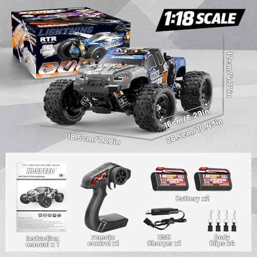 Remote Control Car for Adults & from 8 Years Old All Terrain 4x4 1:18 – Monster Truck RC 36 km/h, Remote Control Car Outdoor/Outdoor, Metal Transmission & CVD Gimbals, Splash-Proof, 2 Batteries