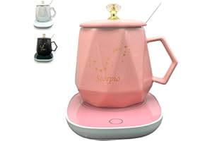 RedRoko Zodiac Sign Star Self Heating Coffee Mug - Astrology Coffee Mugs, Constellation, Astrology Zodiac Signs, Coffee Warmer Mug, Ceramic Coffee Mug with Hot Plate, Spoon & Lid - Scorpio - Pink