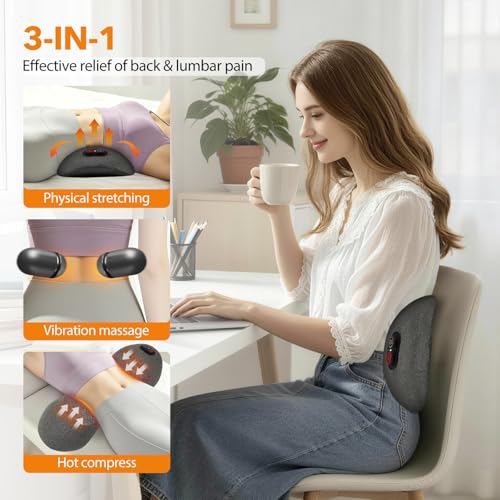 Smooth Spine Triple Fusion Back Massager with Heat - Sciatica Pain Relief & Spine Decompression Device, Deep Tissue Massager for Lower Back Pain, Office Chair and Home Use for Chronic Sufferers