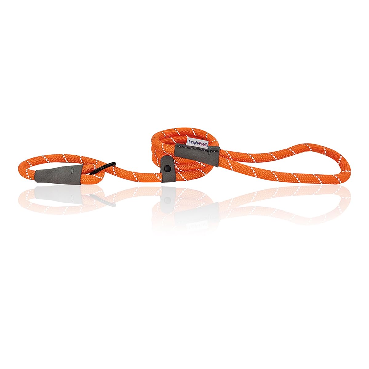 HugglePets Reflective Rope Slip Lead for Dogs - Orange (113cm) High Visibility Weather Resistant Training Lead for Dogs with Strong Inner Core and Welded Ring.