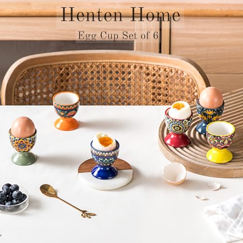 Henten Home Set of 6 Porcelain Egg Cups, Multi-Colour, for Any Breakfast Table, Hard and Soft Eggs, Egg Holder, Egg Holder, Breakfast