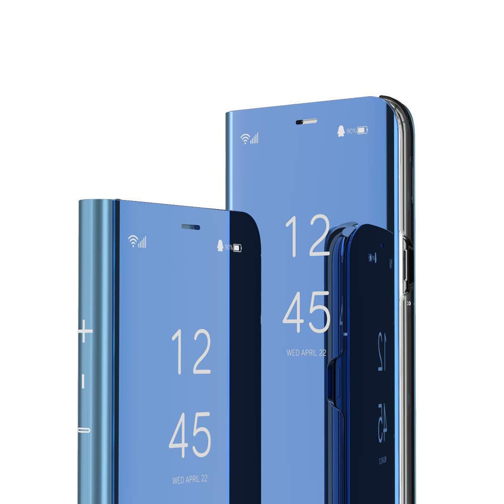 COTDINFOR Compatible with OPPO Find X5 Phone Case Mirror Makeup Cover Clear View Bookstyle Folding Kickstand Standing Protective Flip Case for OPPO Find X5 Mirror Shell PC Blue MX.