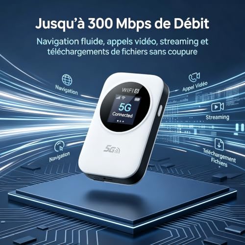 Unlocked 5G Portable WiFi 6 Router with SIM Slot, 5G/4G+ High Speed Mobile Internet Modem, Connect Up to 30 Devices, Ideal for Travel and Home Work