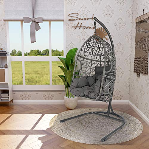 LAZZO Swing Egg Chair, Hanging Chair with Ctype Hammock Chair Stand Set, Indoor & Outdoor