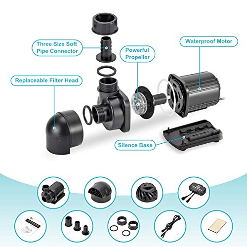 AQQA Controllable AC Water Pump,Circulation Make Wave/Feed Mode/20 Options Flow Adjustable Multifunction Submersible or External Powerful Return Pump for Saltwater & Freshwater Fish Tank(30W 800GPH)