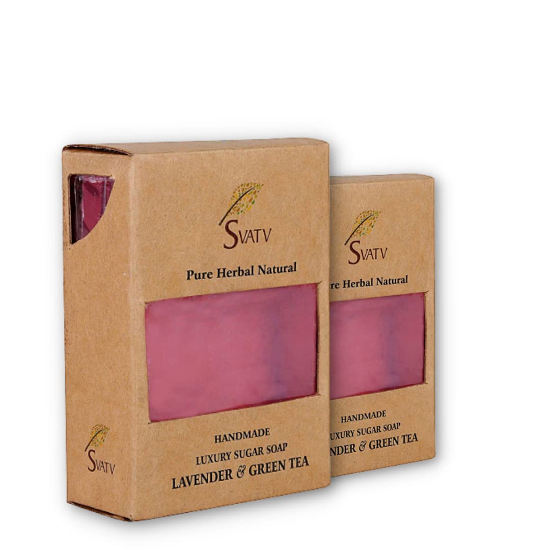SVATV Soap Lavender & Green Tea - Best Exfoliating Bar, Traditional Ayurvedic Herbal Soap For All Skin Type - 125 Grams x 2 Bars
