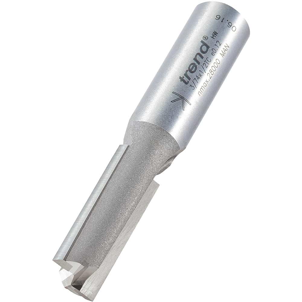 Trend Professional Straight Two Flute Router Cutter, 1/2 Inch Shank, 12mm Cut Diameter, 32mm Cut Length, Tungsten Carbide Tipped, 3/74X1/2TC