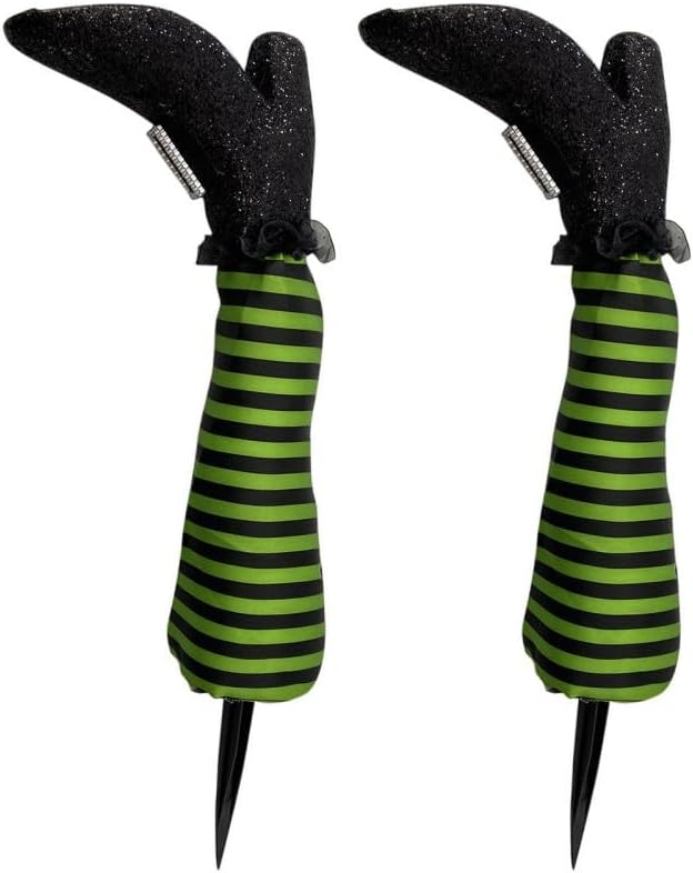 Decorative Garden Stakes - Halloween Wicked Witch Legs Prop, 1 Pair Halloween Upside Down Stripe Witch Legs Yard Stake Set for Halloween Outdoor, Lawn, Yard, Patio Decorations (D)