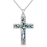 Fenthring Tree of Life Necklace Sterling Silver Cross Necklaces for Women Womens Cross Christmas Abalone Jewelry Birthday Gifts