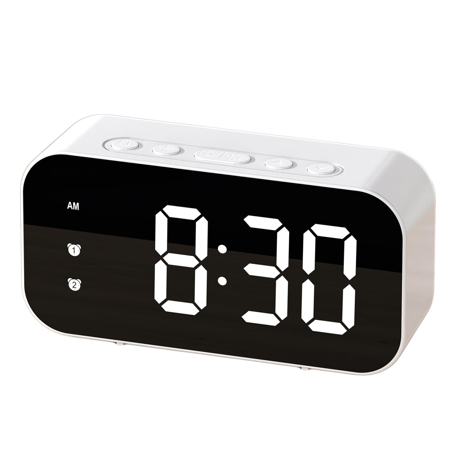 Digital Alarm Clock, Alarm Clocks Bedside, Electronic Desktop Clock with Voice Control, Temperature, Snooze, Calendar, Easy to Set Travel Alarm Clock, Gift for Kids Adults and Heavy Sleepers (White)