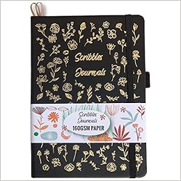 Amazon 160gsm ウルトラペーパー ドットグリッド ジャーナル ドットノート ゴールドカラープラントハードカバー サイズ5 7x8 2インチ アイデア用スケッチブック ブラック 画材用紙 本