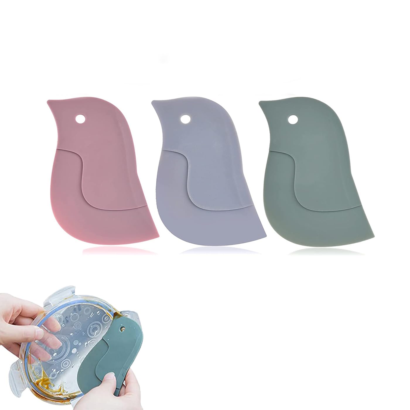 3 Pieces Silicone Grill Scraper, Penguin Silicone Scraper, Silicone Scraper for Kitchen, Frying Pans Cleaning Grill Spatula, Silicone Scraper Kitchen Utensils