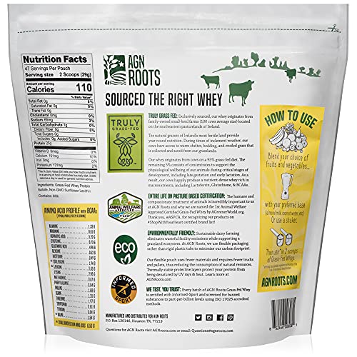 AGN Roots Grass Fed Whey Protein Powder Isolate Unflavored