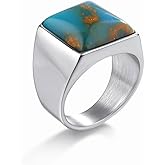 Stainless Steel Square Black Onyx Ring for Men,Green/Blue Turquoise Ring for Men,Size 7-13
