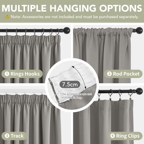 Deconovo Living Room and Bedroom Curtain Opaque 140 x 160 cm, 1 Panel, Thermal Insulating Curtain Cold and Heat with Ruffle Tape, Oeko-Tex, Light Taupe