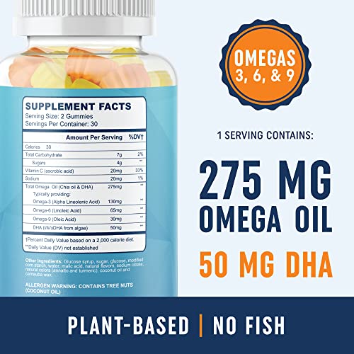 Vegetarian Omega 3 6 9 Gummies for Adults with 50mg of DHA Support