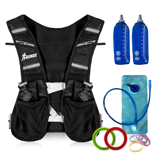 RUNOX Running Hydration Vest – Ultra-Light Men's/Women's Running Jacket with 2 x 500 ml Bottles + 2 L Water Bladder – Trail Vest, Running, Adjustable and Breathable Hydration Bag