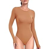 HeyNuts Women's Ultra Soft Long Sleeve Crew Neck Bodysuit, Slimming Fit Tops Basic Tee