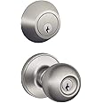 Single Cylinder Deadbolt and Keyed Entry Corona Knob in Satin Stainless Steel