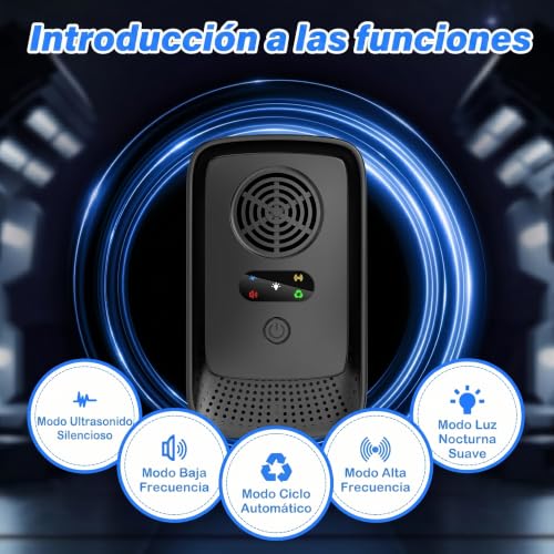 Roledy Repelente Ultrasónico de Plagas, 5 Modos, Cubre 140m² por Dispositivo, Repele Ratones, Ratas, Arañas, Mosquitos, Hormigas, Cucarachas, Insectos y Moscas, Pack de 2