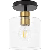 KLSS Black Brass Semi Flush Mount Ceiling Light,Modern Farmhouse Ceiling Light Fixture for Closet Entryway,Hallway Light Fixt