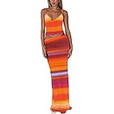 ksotutm Maxi Skirt Set Floral Print Halter Top Maxi Skirt Sexy Going Out Outfits for Women