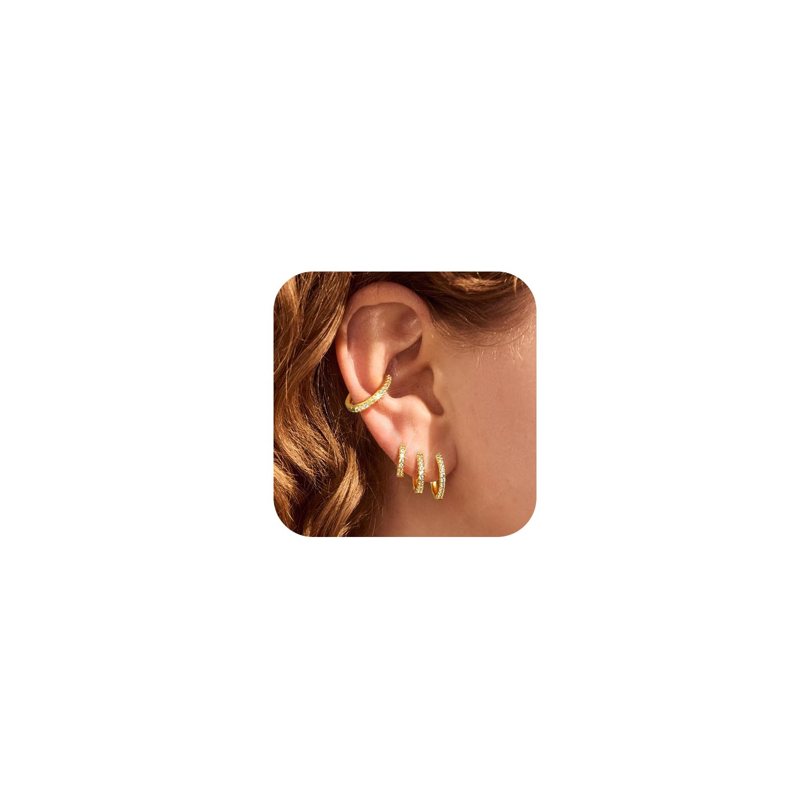 Supneer 4 Pairs Small Gold Hoop Earrings Set for Women, 18K Gold Tiny Lightweight Cubic Zirconia Cuff Huggie Cartilage Earring Piercing Jewelry for Women