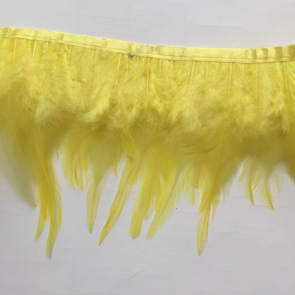 Sowder 2 Yards Natural Rooster Hackle Feather Trim Fringe 4-6" in Width Dress DIY Decoration (Yellow)