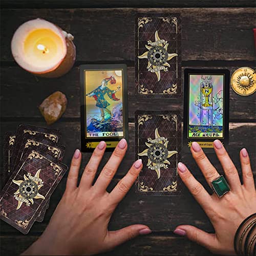 VOVOH Tarot Cards Holographic Tarot Deck, Tarot Cards for Beginners, 78 Classic Tarot Cards Surface Laser with Guidebook, Tarot Cards with Meanings on Them (English Edition)