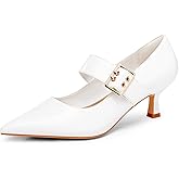 Coutgo Womens Kitten Heels Mary Jane Shoes Closed Pointed Toe Dress Shoes Buckle Work Office Pump Shoes