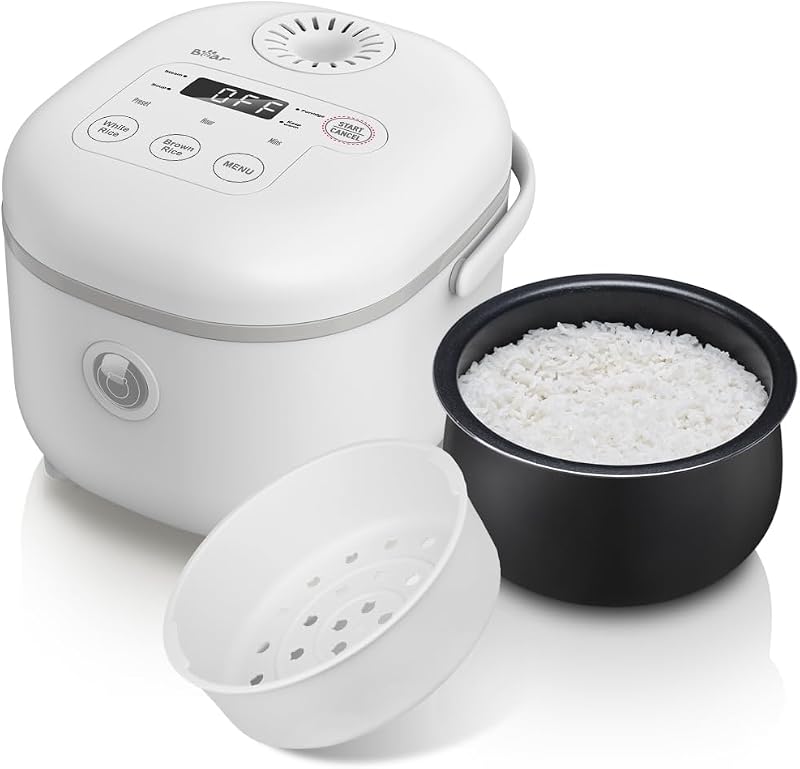 Bar Bear 6 Multifunctional 4 Cups Rice Cooker with Steamer White
