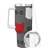 PTONUIC Ohio State Gray 40 oz Tumbler with Handle and Straw Lid | Insulated Cup Reusable Stainless Steel Water Bottle Travel Mug Cupholder Friendly | Gifts for Women Men Him Her