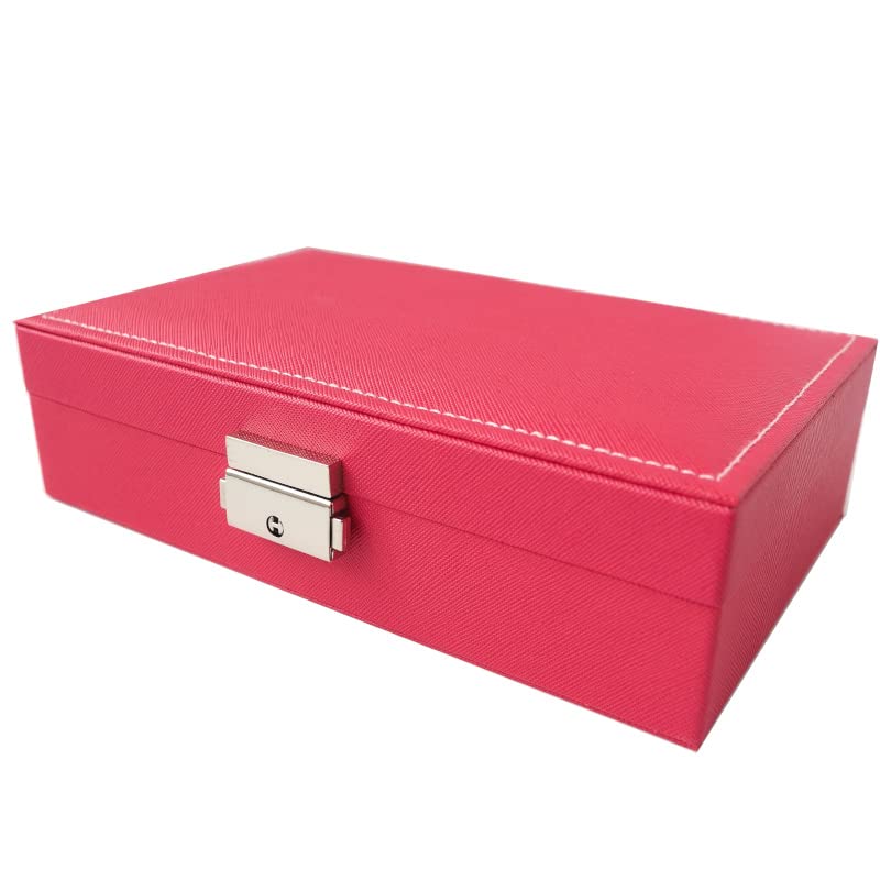 Jewellery Box Organiser for Necklace Earrings Bracelets Rings Accessories Leather for Women Girls Teens Jewelry (Hot Pink)