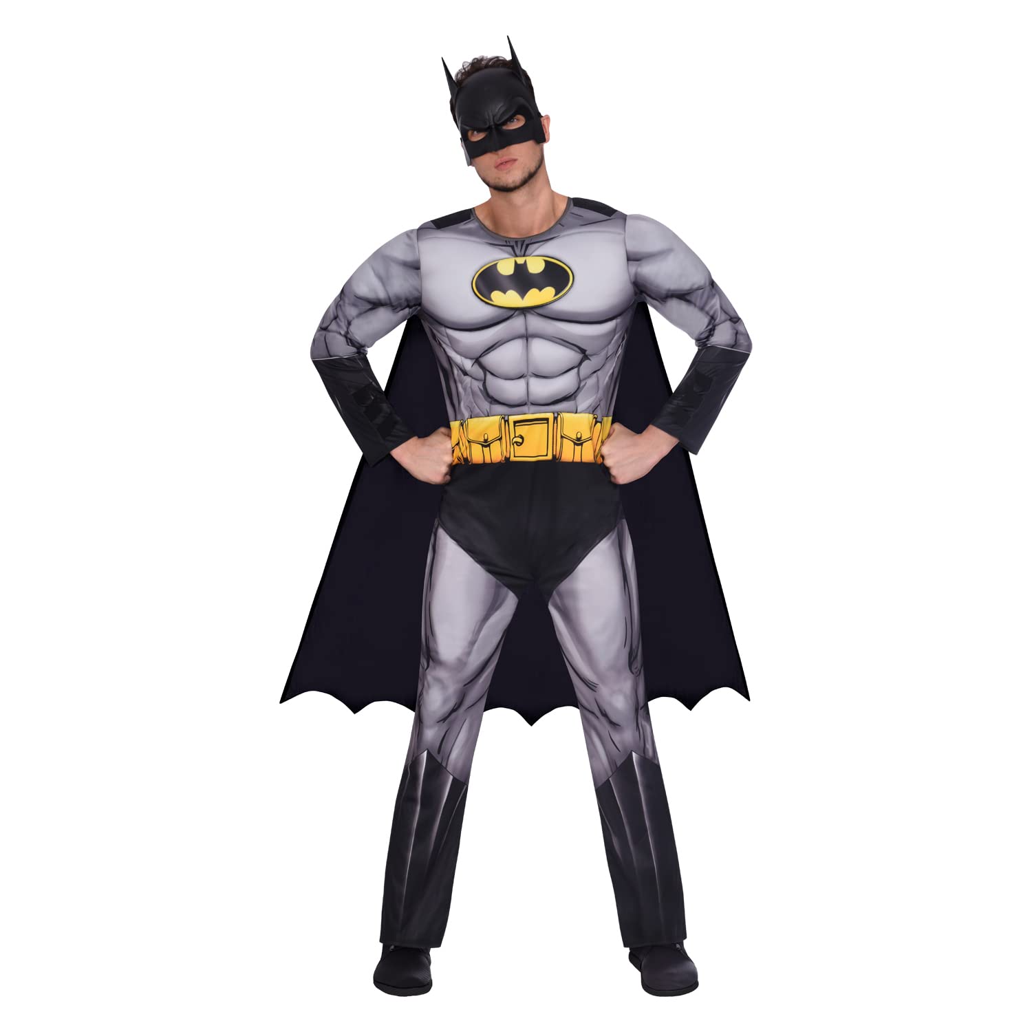 Amscan 9906099 Mens Official Warner Bros. Licensed Deluxe Batman Classic Fancy Dress Costume (X-Large), Grey