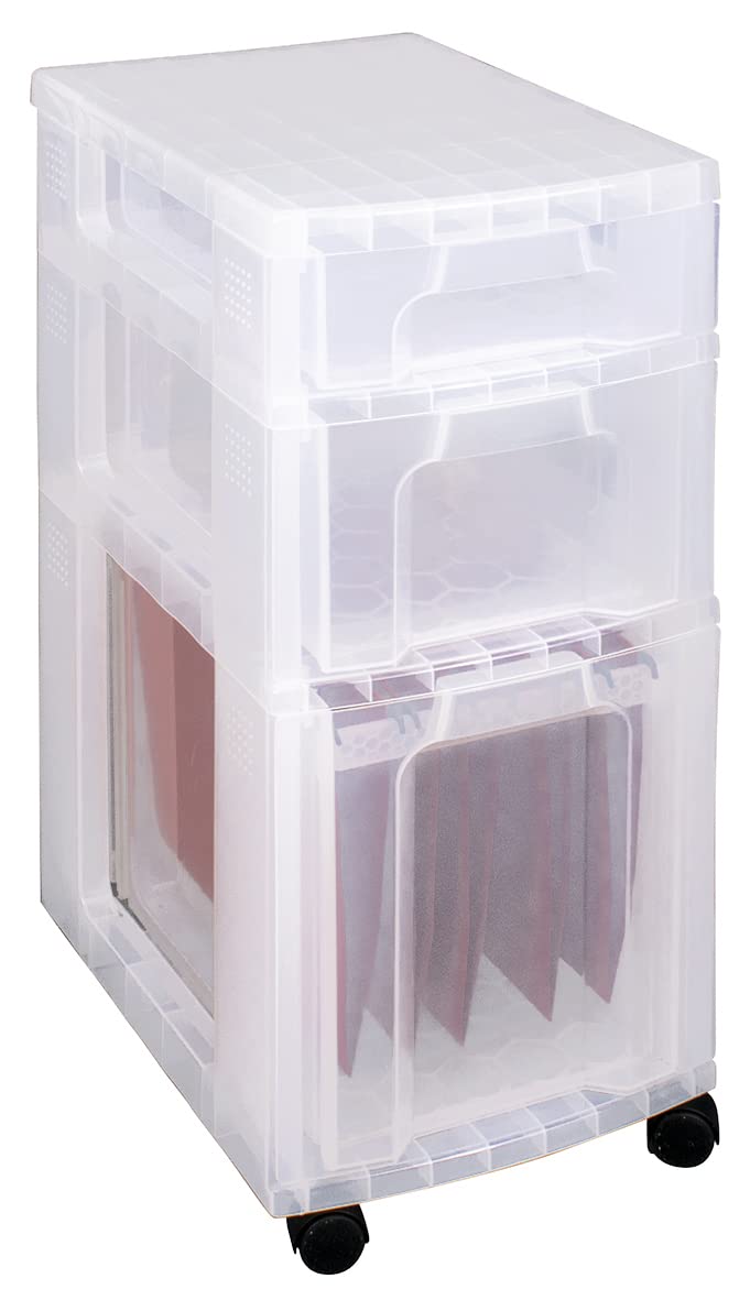 Really Useful Plastic Storage Box Storage Tower 1x7 Litre + 1x12 Litre + 1x25 Litre Clear Frame with Drawers