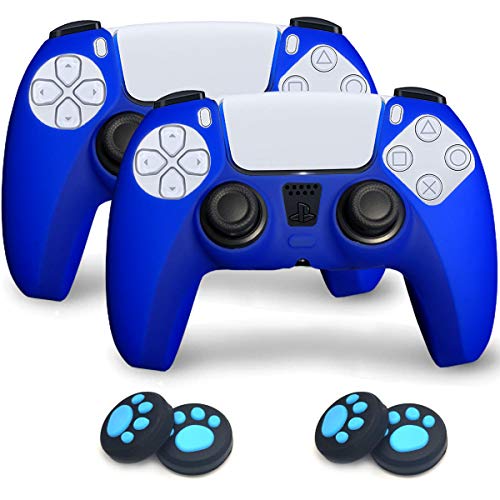 Sofunii 2 Pack Silicone Controller Skins Anti-Slip Cover Case Protector Sleeve for PlayStation 5 /PS5 Controller with 4 Pack Paw Prints Thumb Grips (Blue)