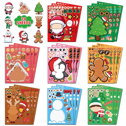 Stocking Stuffers for Kids - Christmas Stickers - DIY Christmas Crafts for Kid - Kids Xmas Decorations Gifts Games Party Favors Supplies (24 Sheets)