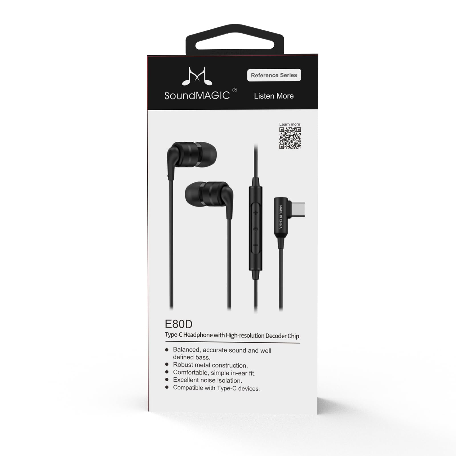 SoundMAGIC E80D USB-C In-Ear-Stereo-Kopfhörer, L-förmiger Stecker, Inline-Controller, Metallgehäuse, 10 mm dynamische Treiber, Wasser-/staubdicht, Schwarz 7