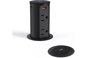 Jgstkcity Pop Up Power Outlet for Countertops & Desks,2.5-Inch Hole Flush, Mount, 20W USB-C, 4 USB Ports, 4 Tamper-Resistant 15A Outlets - Space-Saving Recessed Design,1875W,ETL Listed