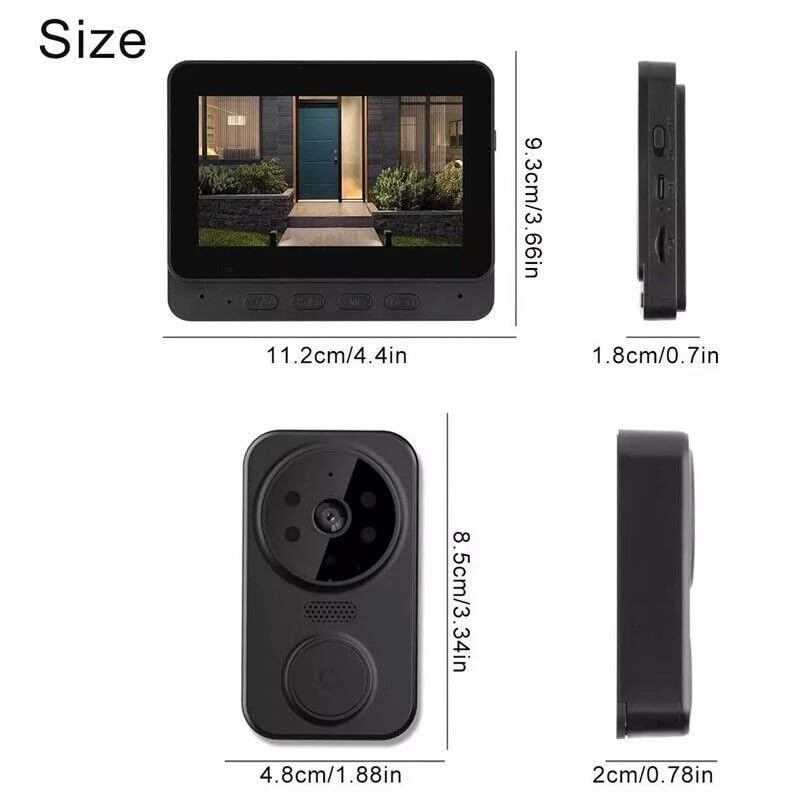 Campainha Sem Fio com Camera, Intercom de Áudio e Visão Noturna, Tela IPS 4.3”, Ângulo de 120°, Vídeo Porteiro Bidirecional Residencial Interno E Externo (M12)
