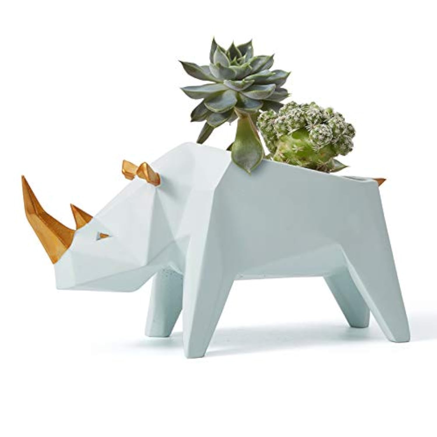 Amoy-Art Rhino Gifts Planter Animal Decor Statue Modern Sculpture Figurine Succulent Cacuts Pot Centerpiece Ornament Polyresin Arts Crafts 18cm