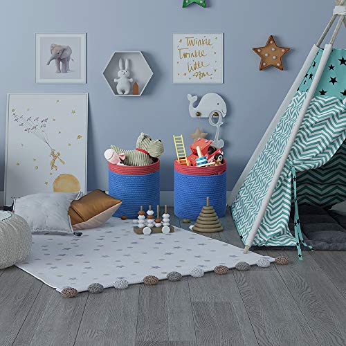 ICEBLUE HD Cotton Rope Blue Storage Baskets 12X12.5 Inches Woven Baskets Set of 2 Kids Toy Baskets Boxes Bins