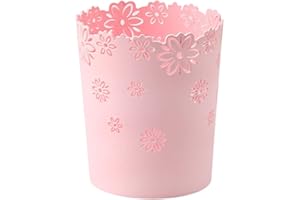AORNTAE Nazr Wastebasket, Hollow Flower Shape Plastic Lidless Wastepaper Baskets Trash Can (M-Pink)