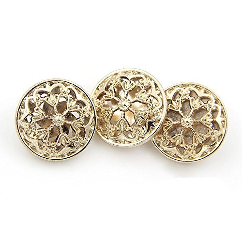 10PCS Clothes Button - Fashion Hollow Flower Metal Shank Round Shaped Metal Button Set Sewing Button (25mm, Gold)
