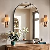 BONEWEI Arched Bathroom Mirror 26x38 inch, Wall Mounted Mirror Black, Wall Mirror with Aluminum Frame, Vanity Mirror Hanging 