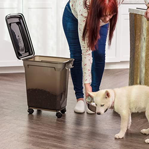 IRIS USA 28qt/22Lbs Premium Airtight Pet Food Storage Container, Smoke